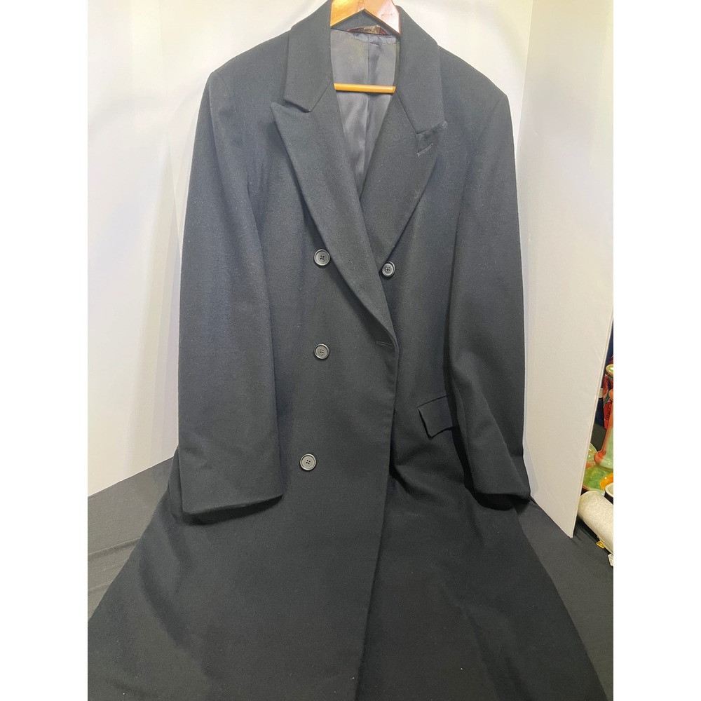 Nordstrom Mens Black Wool Double Breasted Overcoat Long Trench Coat Made in USA